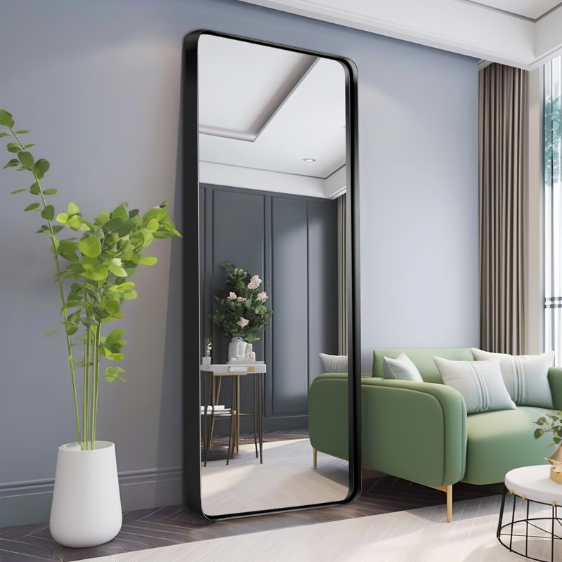 Anduena Metal Rectangle Mirror, Black, 64" x 21"