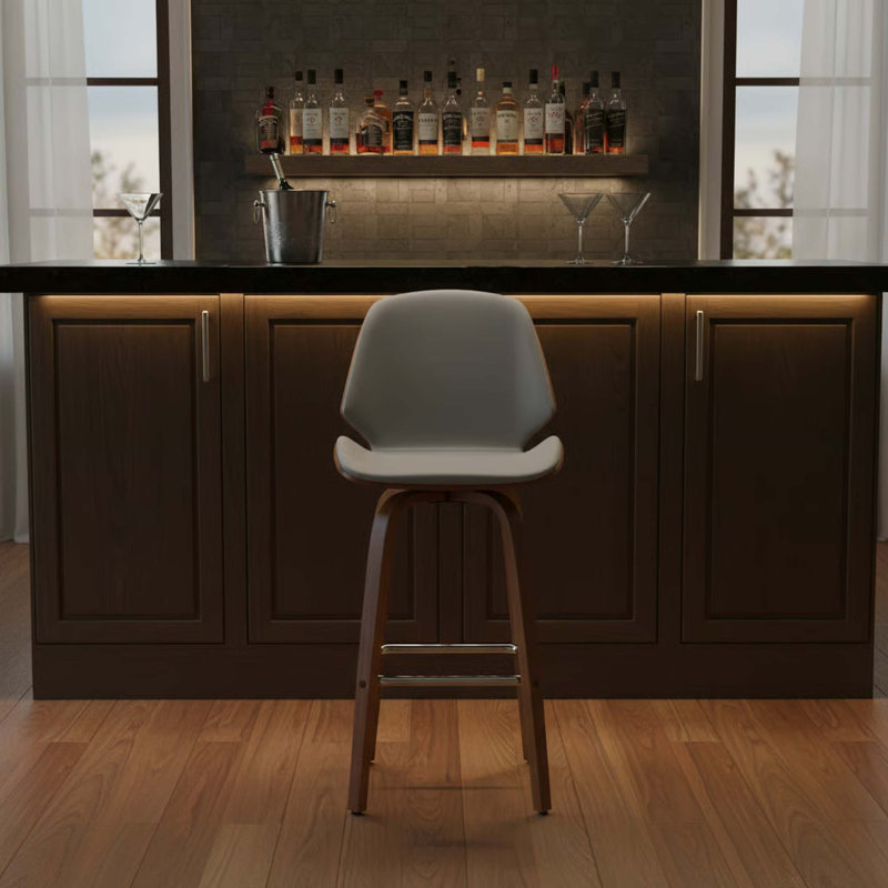 Tabouret de bar pivotant en similicuir et bois noyer 26 po Belora, Brun
