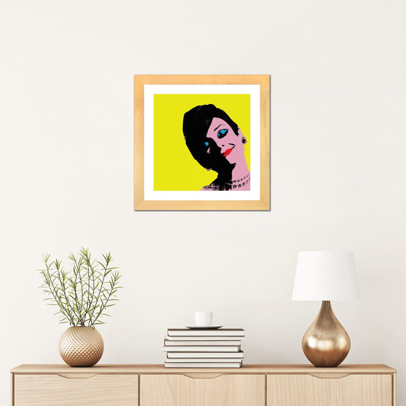 « Audrey Hepburn DOTS » par radio Days-impression d’art graphique, Blanc, Toile avec cadre en bois beige