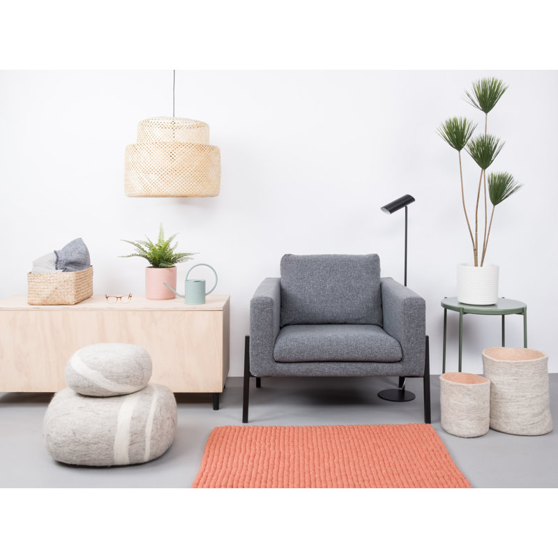 Round Solid Colour Wool Hand Woven Area Rug, Rectangle 50cm x 70cm