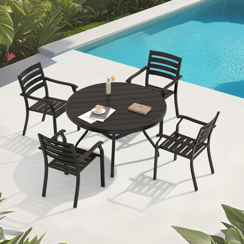 Ensemble repas d'extérieur 5 pièces 5 pièces, Noir