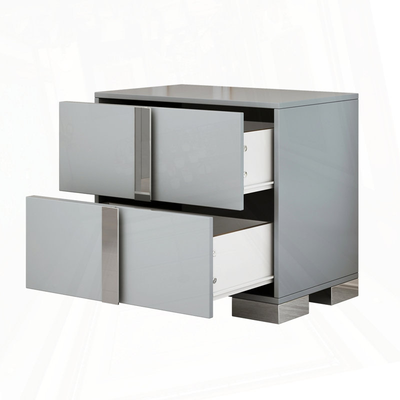 Table de chevet élégante avec 2 tiroirs, Gris