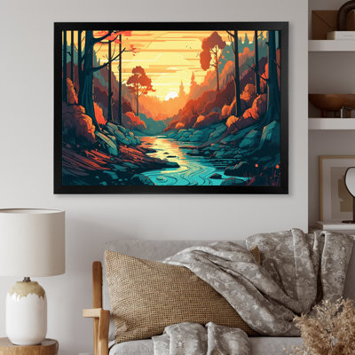 «Beautiful Stream At Sunset III - Landscape Forest», reproduction sur toile