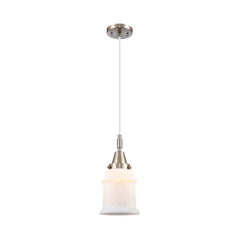 Mini-luminaire suspendu 1 lumière Caden Canton, H 131,88 po x l 6 po x P 6 po, Nickel satiné, Blanc