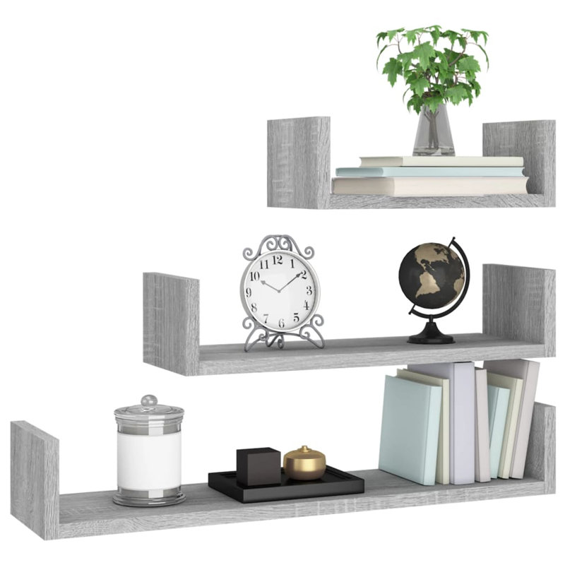Jaylaa 3 Piece Square Floating Shelf, Grey Sonoma