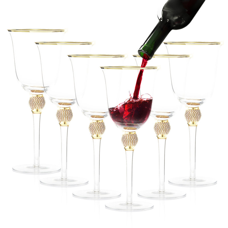 Luxurious Gold and Rhinestone 18oz Wine Glass Set of 6