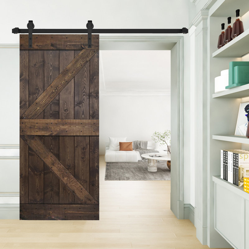 Porte de grange coulissante en bois massif de style K sans trousse de quincaillerie (dalle de porte seulement) - Assemblage requis