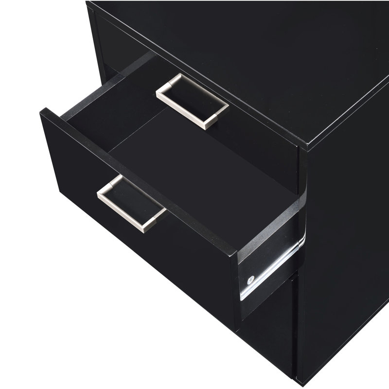 3 classeurs noirs très lustrés et décoratifs, 18 po x 22 po x H 28 po, sans assemblage, 62 lb, roulettes pour un mouvement simple rectangulaire avec 3 tiroirs, sans tracas
