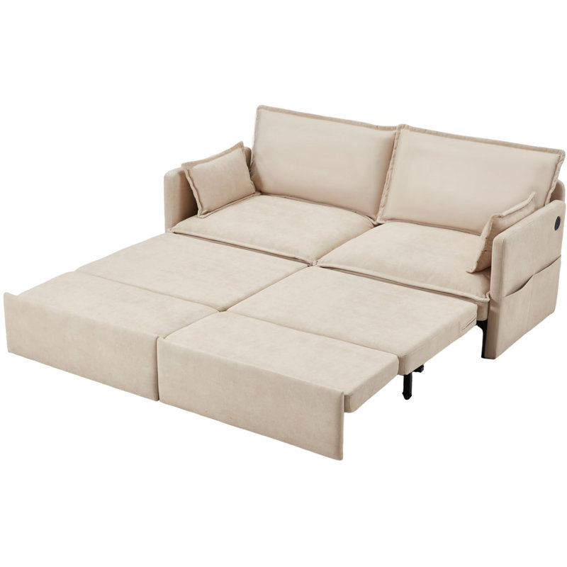 2 Seater Fabric Sofa Bed, Beige