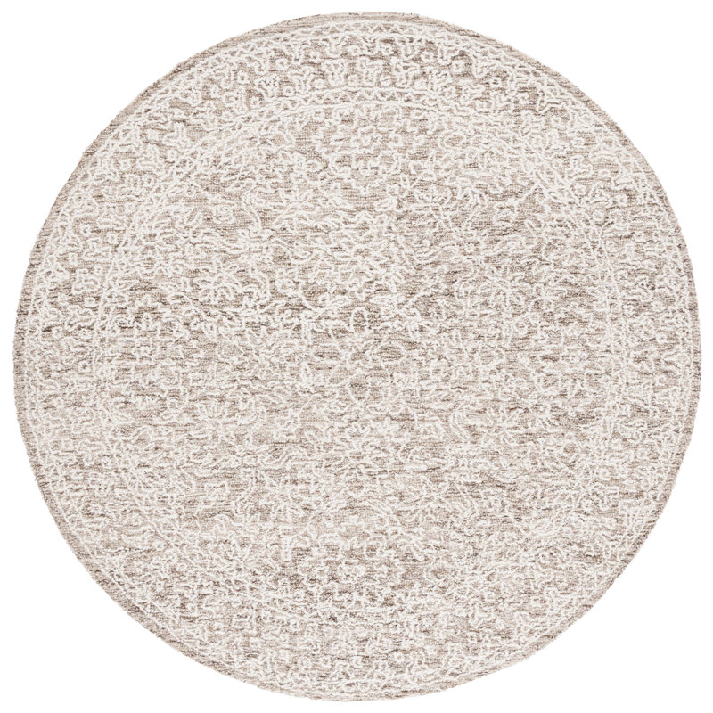 Kaitrin Hand Tufted Wool Pile Floral Rug, Round 6'