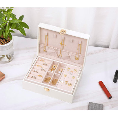 Organisateur de boîte à bijoux - Grand étui de rangement pour bijoux à 2 couches avec plateaux amovibles, support d'affichage en cuir PU pour colliers, boucles d'oreilles, bagues, bracelets
