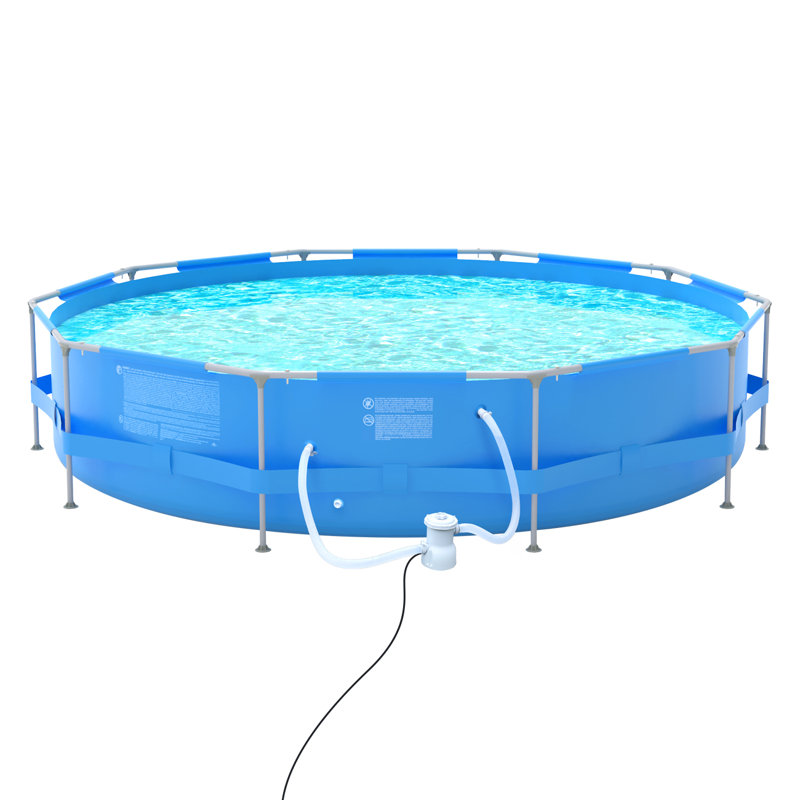 Plastic Round Frame Set Pool 76cm H x 360cm W x 360cm L , with Pump Included