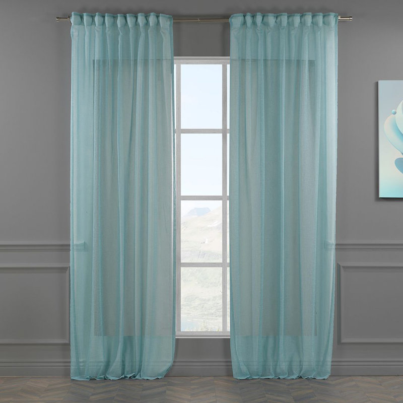 Extra Long & Extra Wide Faux Linen Sheer Curtain Single Panel, 280cm Width x 225cm Drop, Blue
