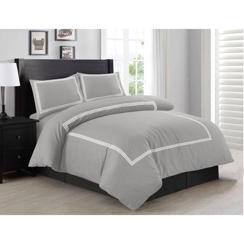 Harmonia Polyester Duvet Cover Set with Pillowcases, Double Duvet Cover + 2 Standard Pillowcases, Grey/White