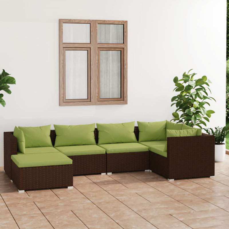 Ensemble modulaire de patio carré de 27,6 po de largeur avec coussins, Vert, Brun