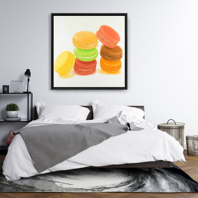 Delicious Macaroons - Food Coral Framed Canvas for Home Decor