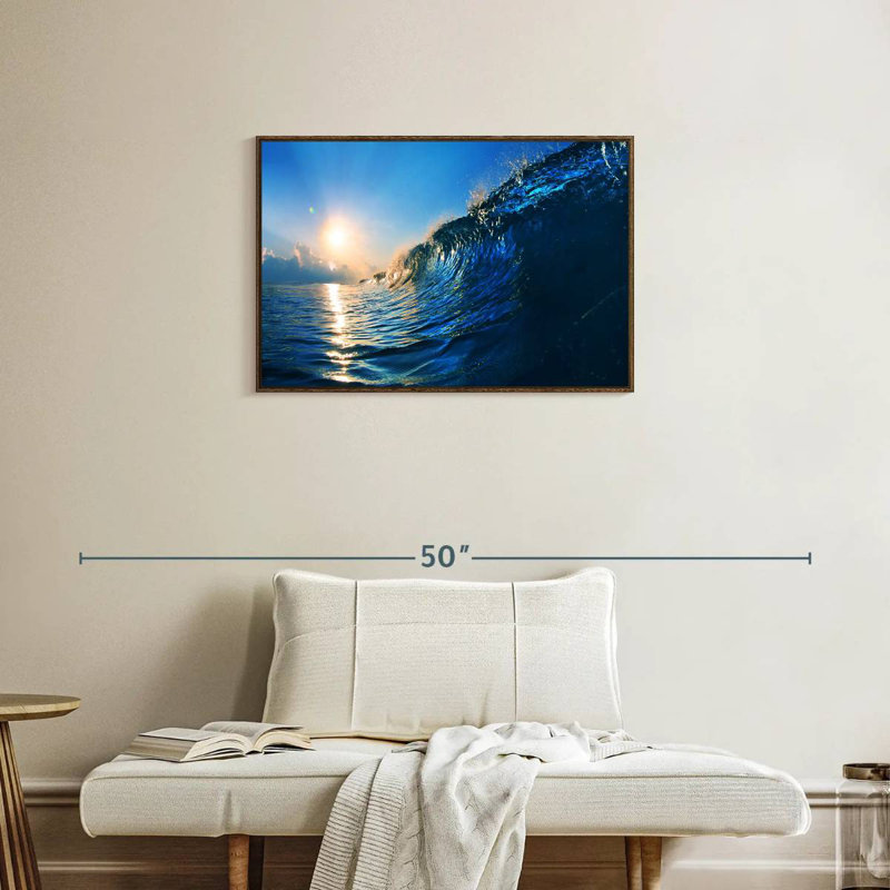 Blue Ocean Wave, Cadre flottant noyer, 31 po x 21 po