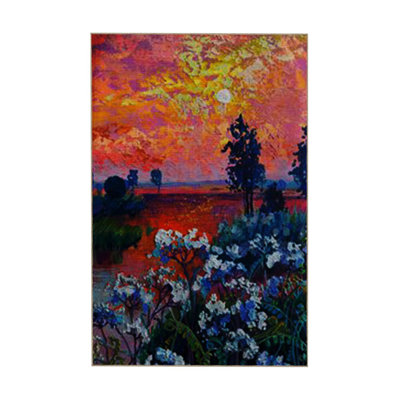 Pastel Color Sun Trees and Meadow Pattern Modern Decorative Machine Washable Rug