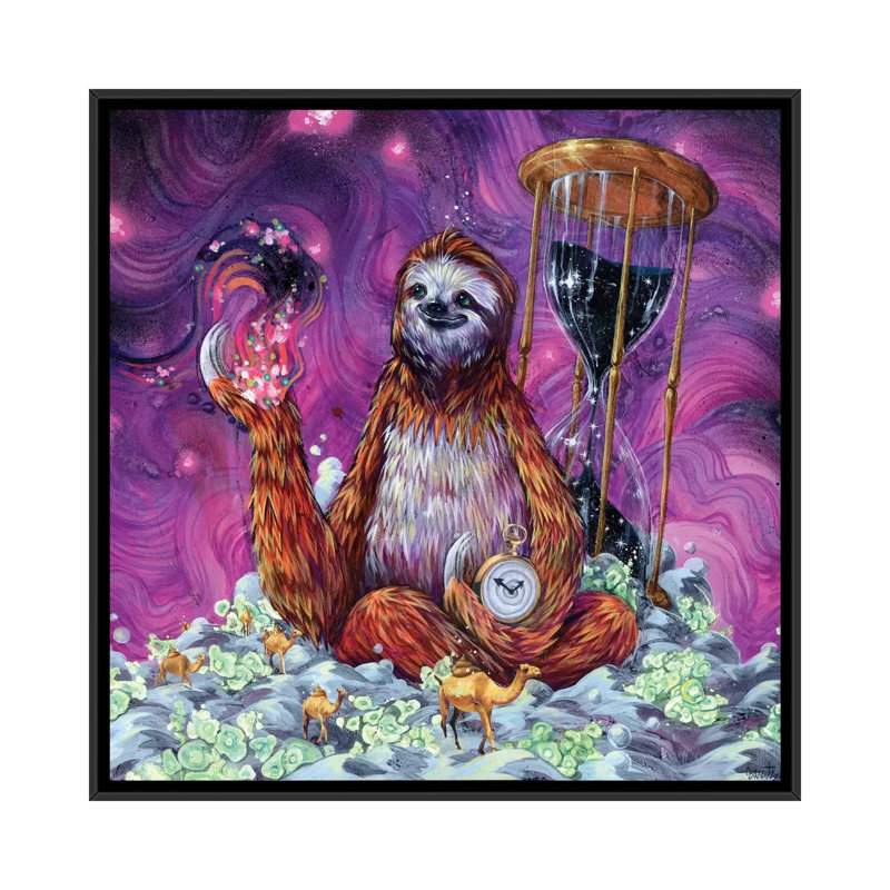 Time Master Sloth, impression sur toile tendue, H 18 po x l 18 po x P 1,5 po, Toile avec cadre noir, Pas de tapis