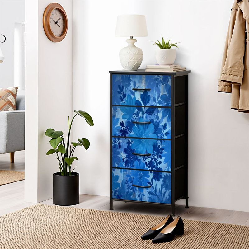 4 Drawer Dresser for Bedroom, Narrow Chest of Drawers, Wooden Top and Study Iron Frame 18"x37.5"-(WxH)