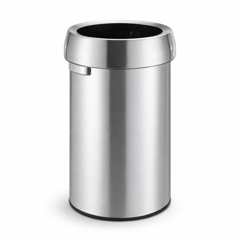 Poubelle à couvercle ouvert en acier inoxydable 16 gallons Home Design Living, argent, 60 litres