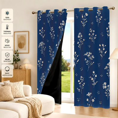 2 pièces rideaux bloquant les œillets de ferme à motif botanique, motif de branches florales rustiques bloquant la lumière pour le salon, la chambre et la décoration intérieure