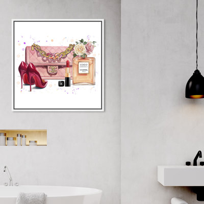 «Fashion and Glam Doll Memories», sac à main rose et talons hauts - impression