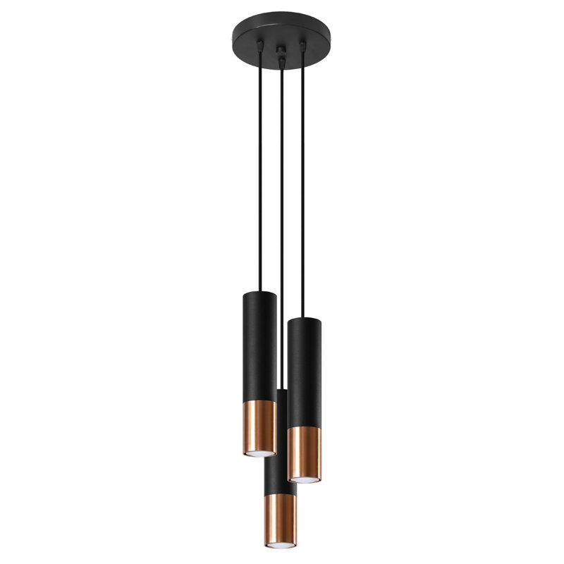 Delina 3 - Light Cylinder Pendant, Black/Copper