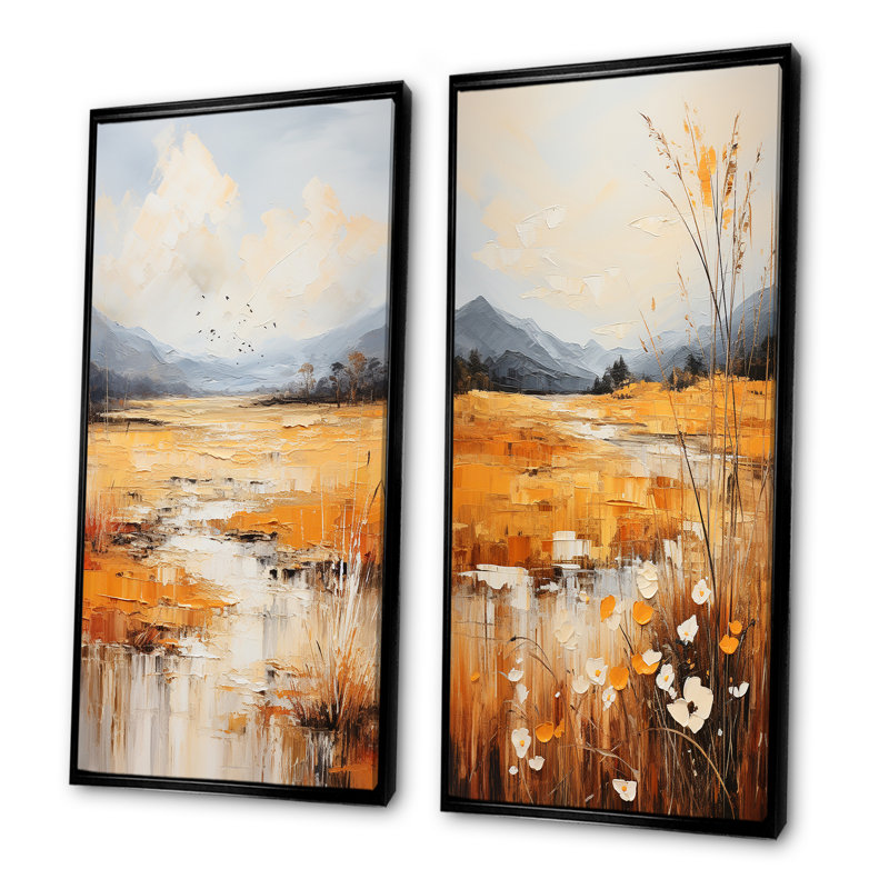 «Infinite Fields Minimalisme Prairies», ensemble de 2 reproductions d'art sur toile, H 28 po x l 25 po, Cadre flottant noir