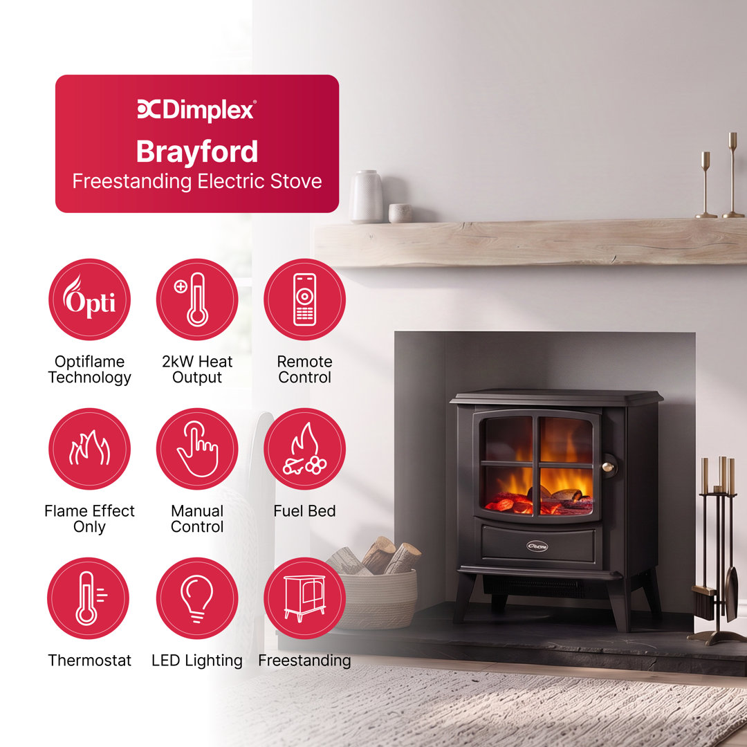 Dimplex Brayford Optiflame Free Standing Electric Flame Effect Stove, 44cm W