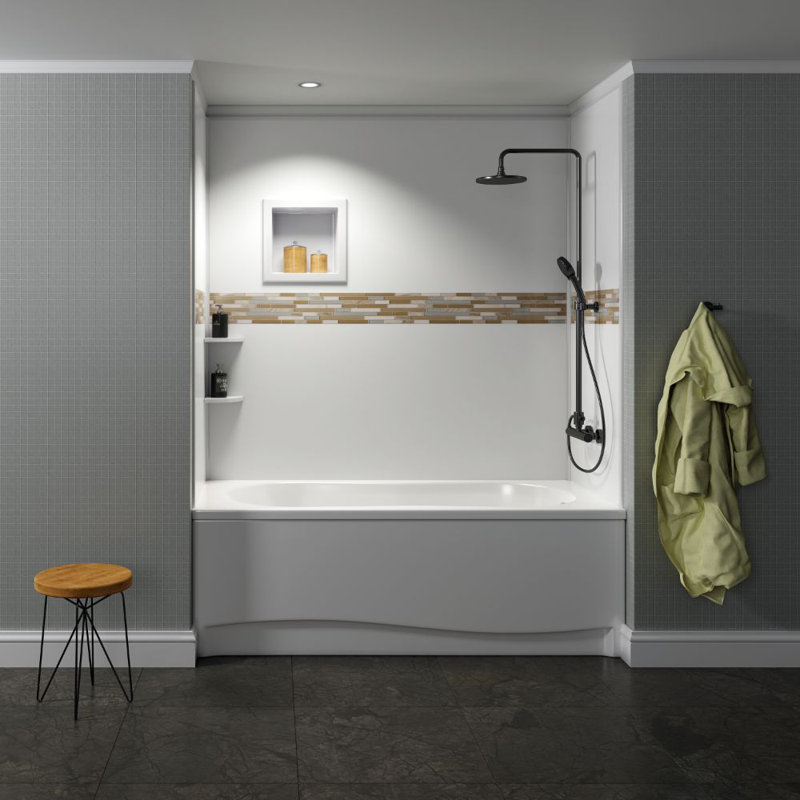 Mur de douche à quatre panneaux H 96 po x P 48 po, Blanc