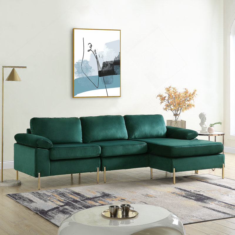 Canapé modulaire avec méridienne Shannon, Velours vert