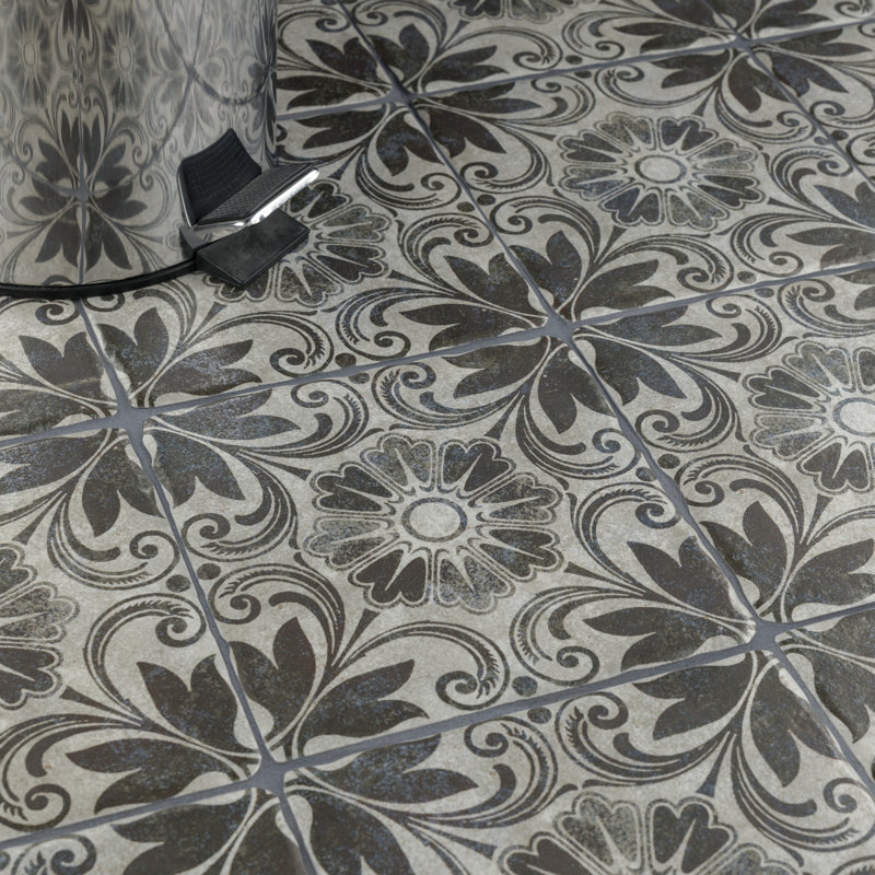 Costa 8" x 8" Ceramic Patterned Wall & Floor Tile, Matte Gray/Brown