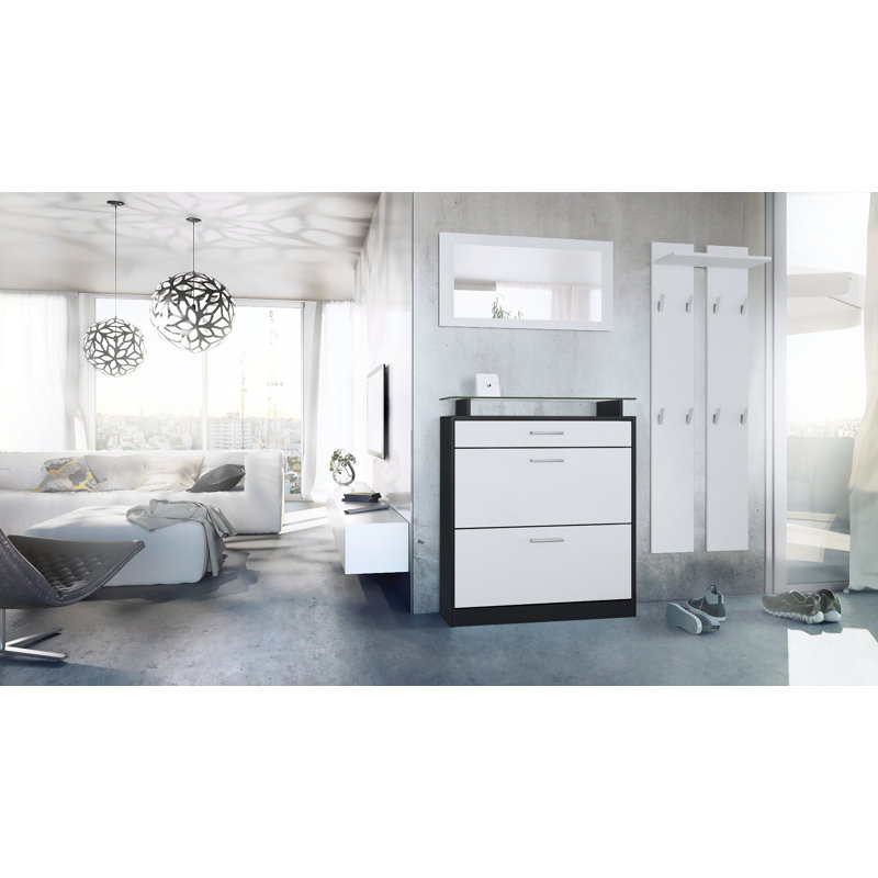 Mcclinton Hall Tree with Shoe Storage, Grey (glossy)/White (matt), No