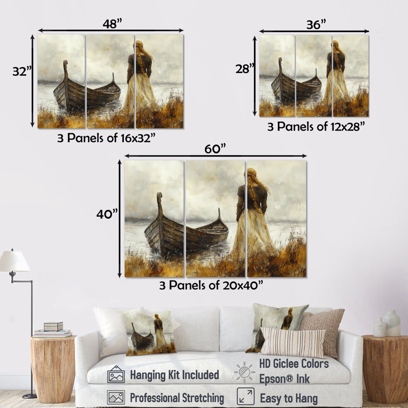 «Brown Viking Shieldmaidens Victory», ensemble d'art mural Viking, H 28 po x l 36 po x P 1 po, Toile tendue
