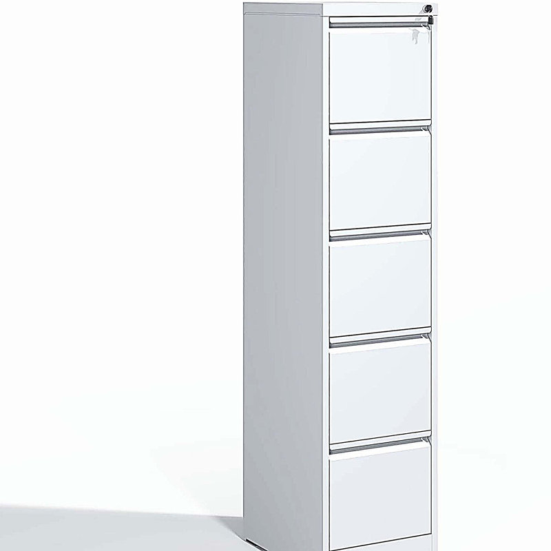 Classeur vertical en métal 5 tiroirs avec serrure, Blanc