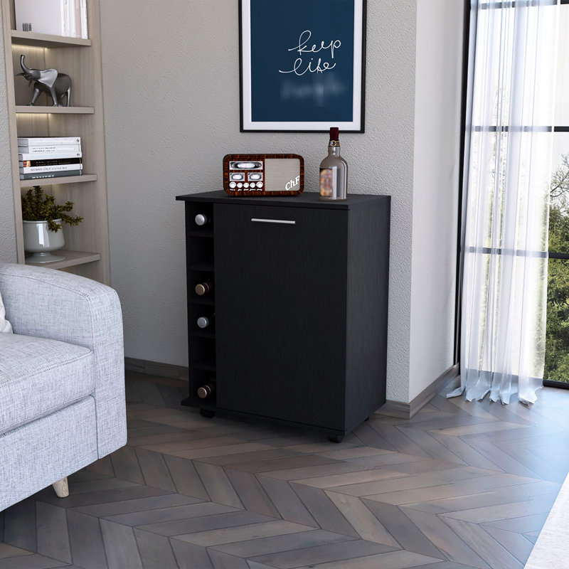 Chariot-bar noir avec 6 espaces de rangement et support intérieur dissimulé élégant