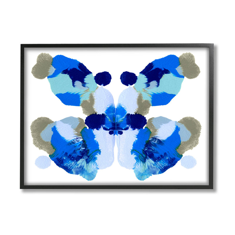 Abstrait symétrique à jet d'encre symétrique par Emma Caroline, H 11 po x l 14 po x P 1,5 po, Giclée encadrée noir minuit