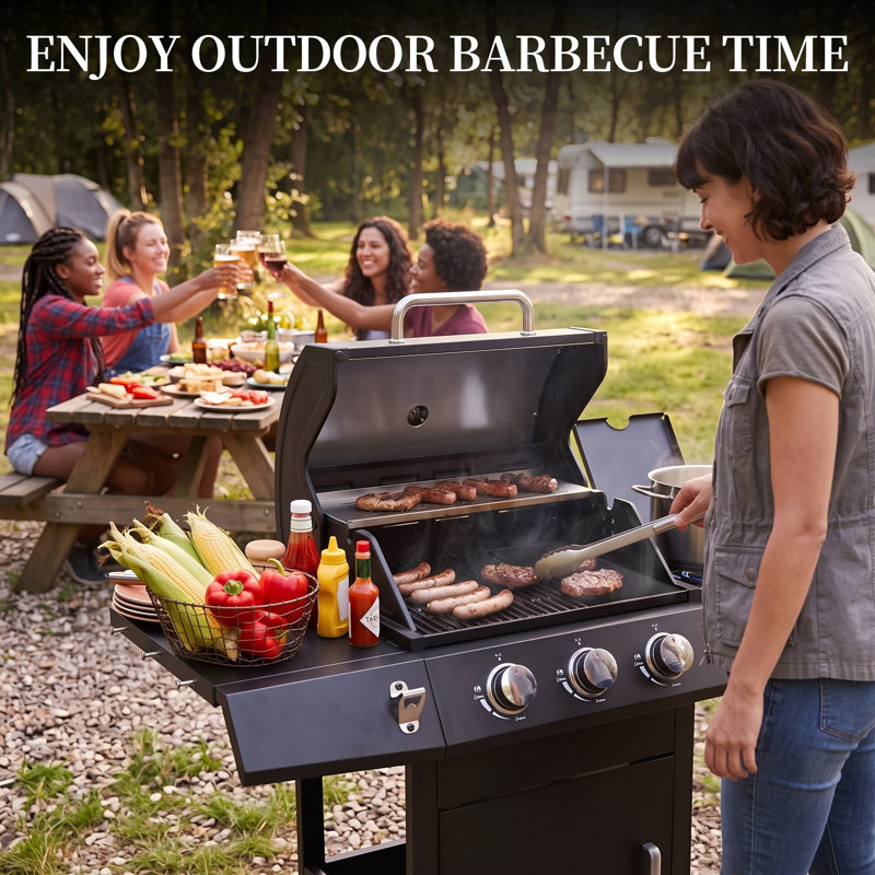 Barbecue à gaz propane GRILL DÉPOTS à 3 brûleurs avec plaque de cuisson et brûleur latéral, 39 000 BTU, couvercle isolé à double paroi