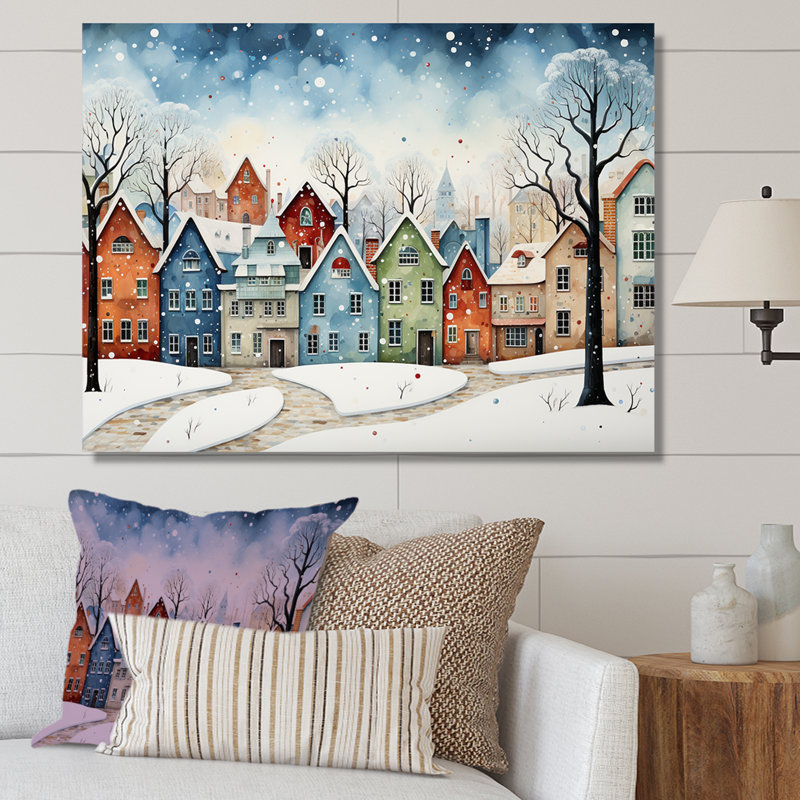 Multicolor Frosty City In Winter I - Winter Landscape, art mural, Toile tendue, H 30 po x l 40 po x P 1,5 po