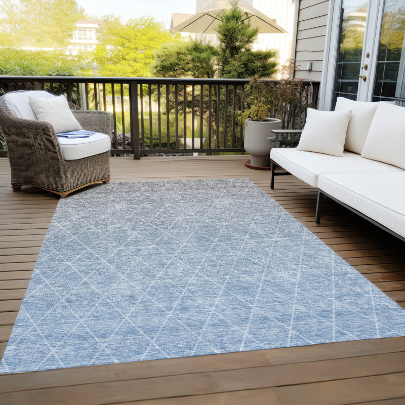 Addison Blue Ombre Trellis 3' x 5' Synthetic Washable Rug