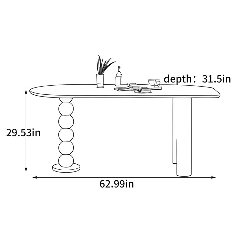 Creative small-sized dining table, 29.53"H x 62.99"L x 31.5"W
