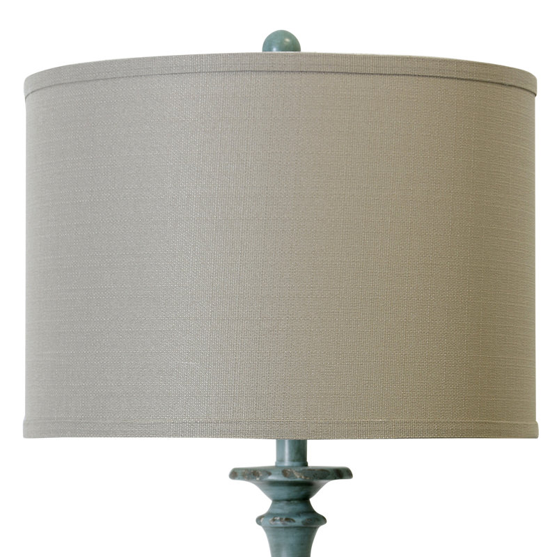 Lampe sur pied traditionnelle 61 po Aseem - Finition bleue patinée - Abat-jour rigide en soie taupe, Bleu Avignon