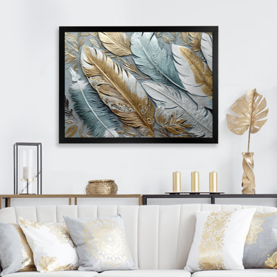 Gold Gilded Feathers V - Glam Feather Framed Canvas Print