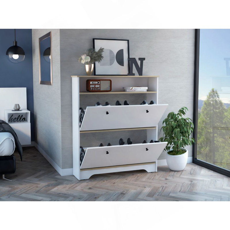 Range-chaussures Brandford, plateau supérieur, deux tablettes, Blanc