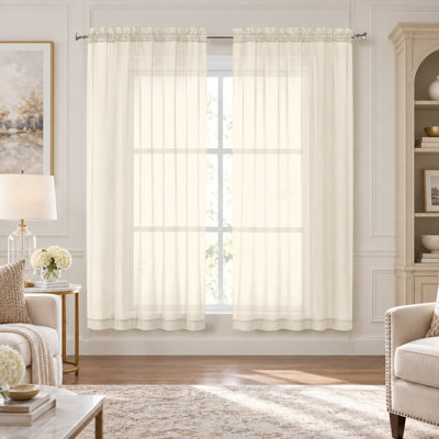 Cream Sheer Curtains, 63" Length, 2 Panels Set - Light Filtering, Rod Pocket Window Curtains for Bedroom (Cream, 59" W x 63" L)