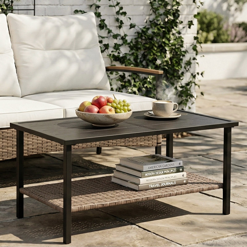 Table basse d'extérieur rectangulaire à deux niveaux avec structure en acier durable, Rectangulaire