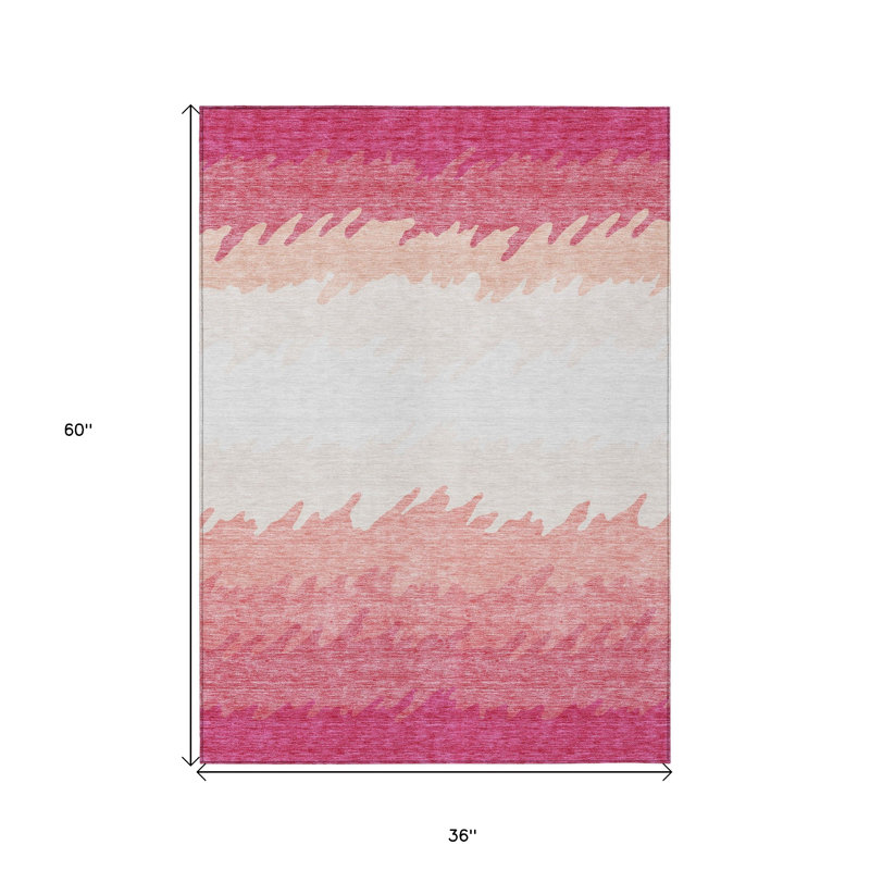 Tapis intérieur lavable rayé rose et ivoire 3 pi x 5 pi
