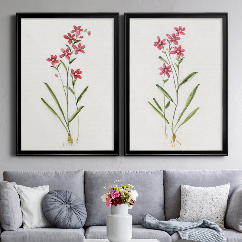 Delicate Pink I - ensemble de 2 reproductions d'art sur toile encadrées, Noir, H 26,5 po x l 73 po x P 1,5 po