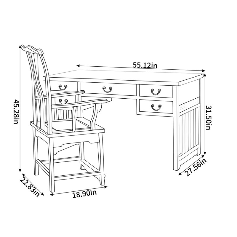Nouvel ensemble de bureau et de chaises de style chinois